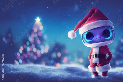 Alien Santa Claus - A modern take on the traditional Santa character. 3D rendered computer-generated image for the 2022 holiday season. Christmas winter background with Santa hat and suit © Brian