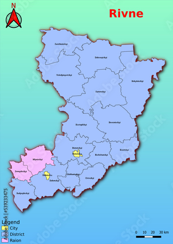 Vector map of the Ukraine administrative divisions of Rivne Region with City, City Council, District, Raion photo