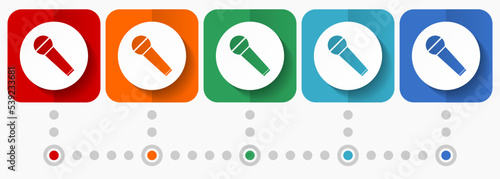 Microphone and music vector icons, infographic template, set of flat design karaoke symbols