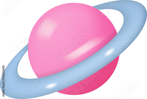 3D Saturn Icon Pink Planet with Ring Around. Glossy Planet Space Illustration