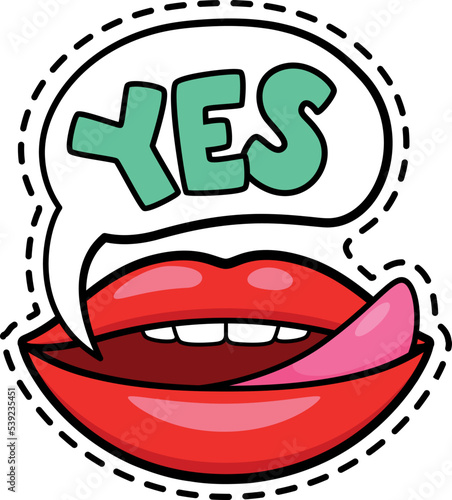 Yes message with sexy lips in pop art style sticker