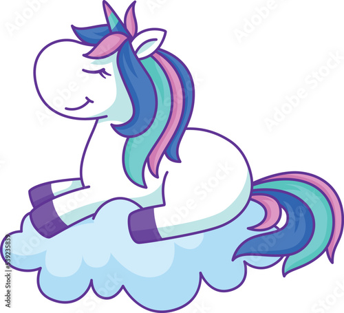 Unicorn rest on cloud. Sweet dream cute animal