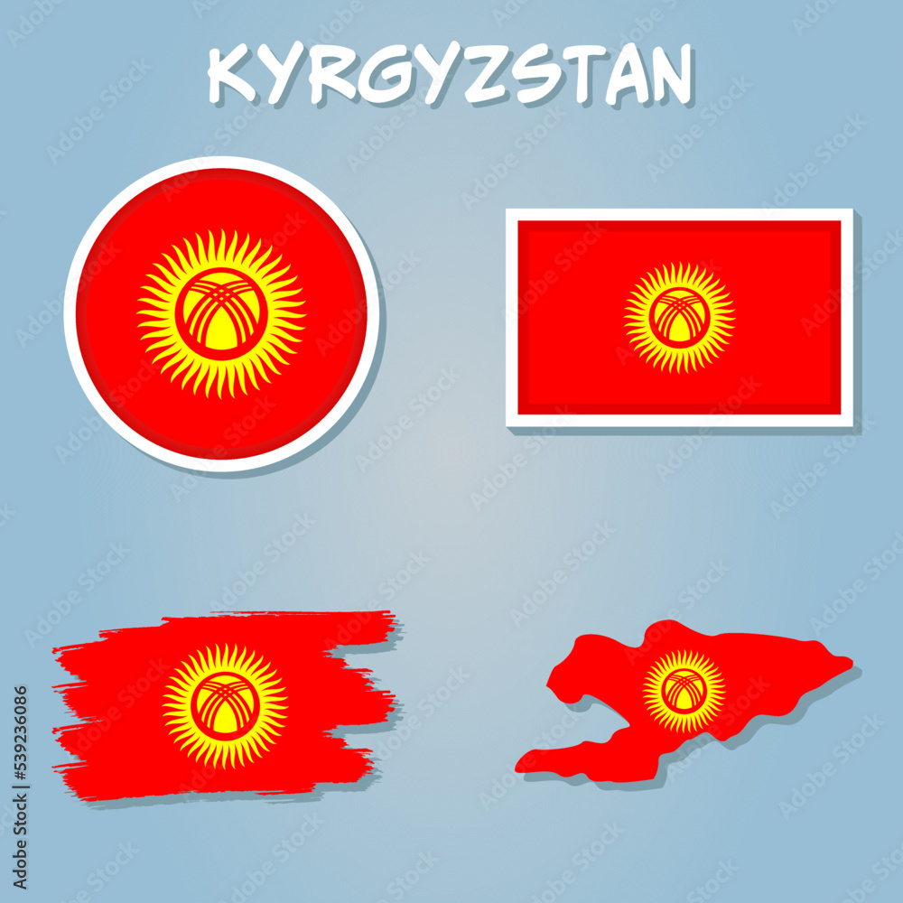 Map of Kyrgyzstan with national flag. Highly detailed editable map of Kyrgyzstan, Central Asia country territory borders. Map of Kyrgyzstan with national flag. Highly detailed editable map of Kyrgyzstan, Central Asia country territory borders.