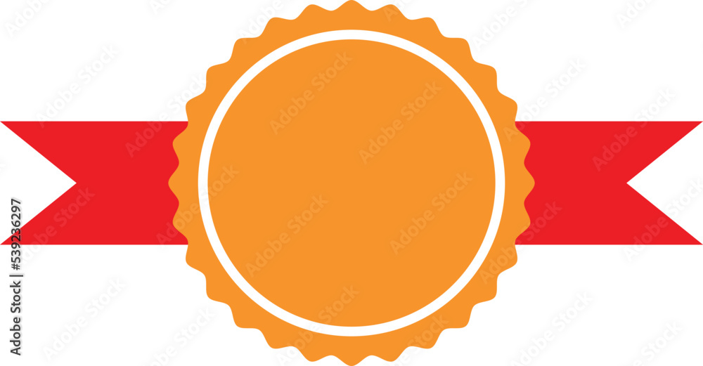Round badge on red ribbon template. Blank promo label Round badge on red ribbon template. Blank promo label