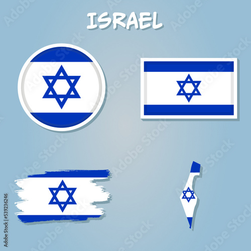 Israel  vector set, detailed country shape with region borders, flags and icons isolated.