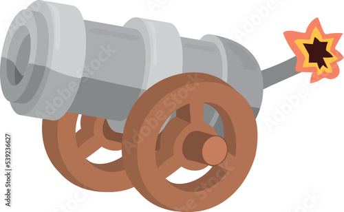 Cannon cartoon icon. Shooting artillery retro weapon