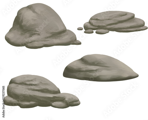 Collection of hand drawn rock/stone  2d set illustrations isolated PNG
