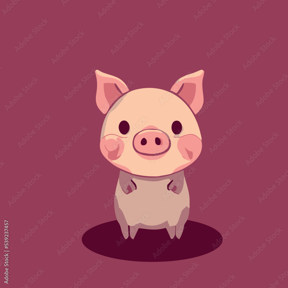 Cute baby pig vector illustration. Happy cartoon drawing of isolated farm animal. Adorable piglet character. Pink swine. Child icon. Kids livestock. Young little piggy. Comic doodle face.
