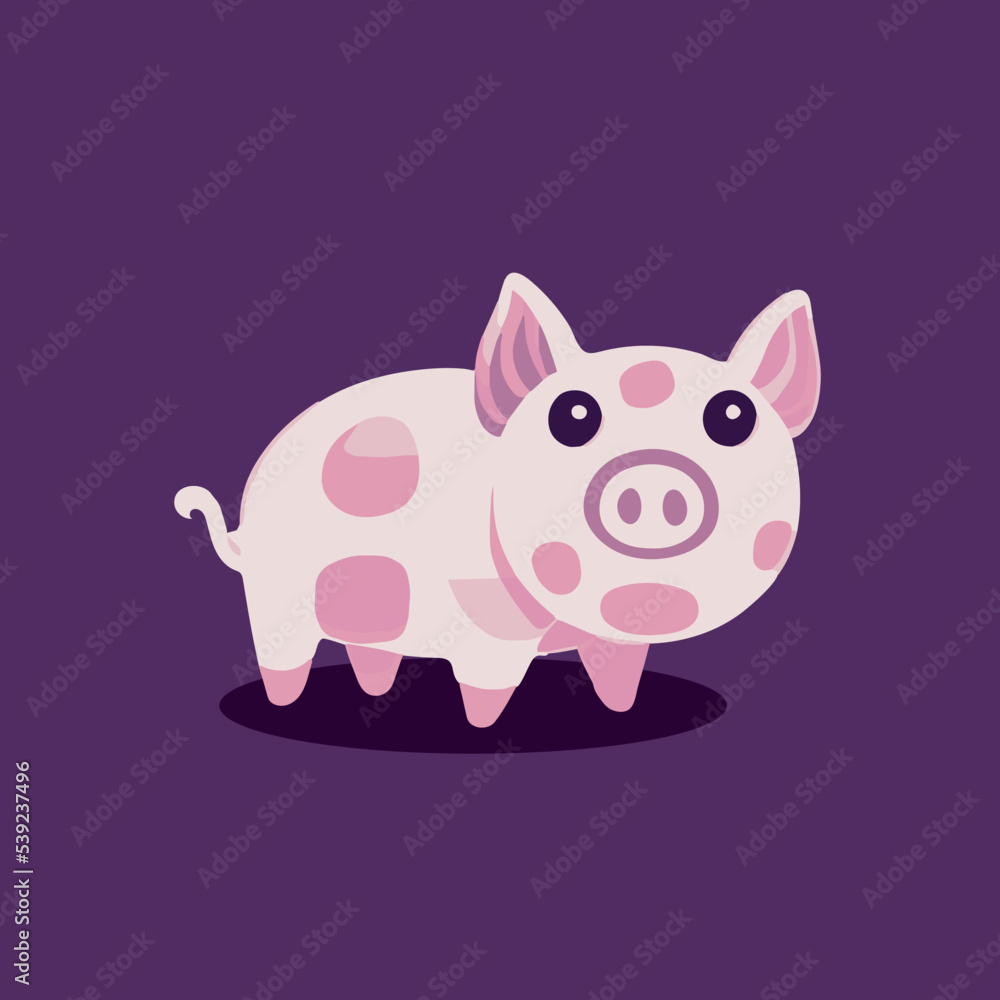 Cute baby pig vector illustration. Happy cartoon drawing of isolated farm animal. Adorable piglet character. Pink swine. Child icon. Kids livestock. Young little piggy. Comic doodle face.