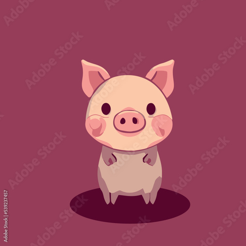 Cute baby pig vector illustration. Happy cartoon drawing of isolated farm animal. Adorable piglet character. Pink swine. Child icon. Kids livestock. Young little piggy. Comic doodle face.