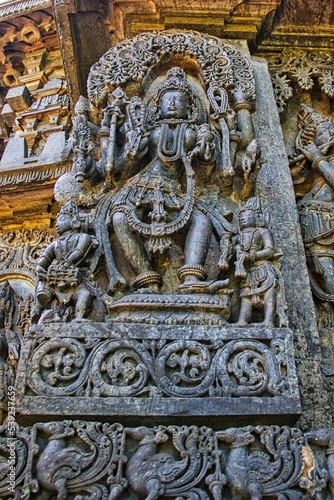 Beautiful Soft Rock Sculptures of Helebid, Karnataka. Historical Hoysala monument representing Indian art and history