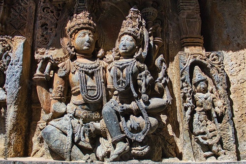 Beautiful Soft Rock Sculptures of Helebid,  Karnataka. Historical Hoysala monument representing Indian art and history © santosh