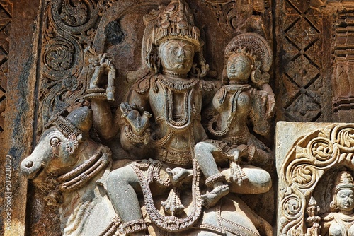 Beautiful Soft Rock Sculptures of Helebid, Karnataka. Historical Hoysala monument representing Indian art and history