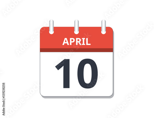 April 10th calendar icon vector.