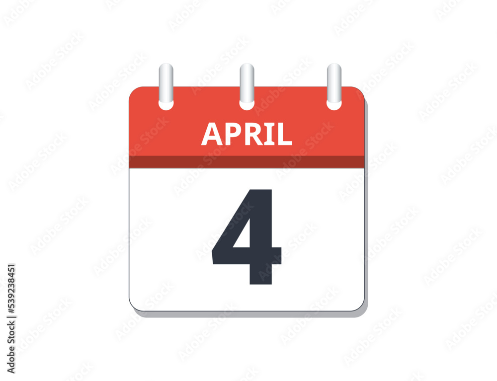 April 4th calendar icon vector. April 4th calendar icon vector.