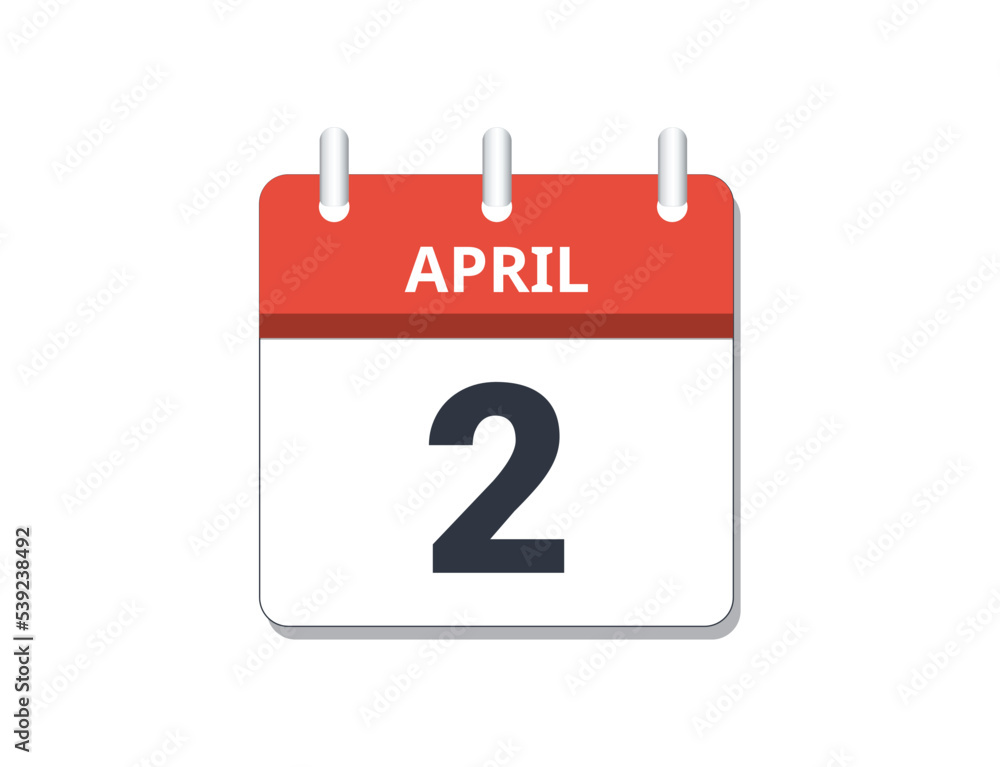April 2nd calendar icon vector. April 2nd calendar icon vector.