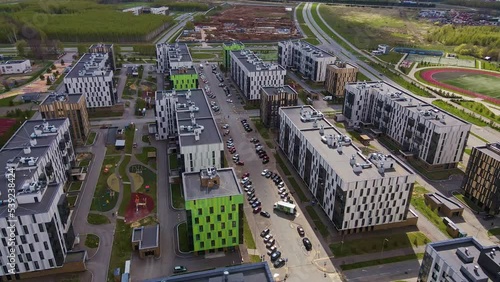 Aerial: A modern university in the summertime near Kazan, Russia photo