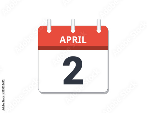 April 2nd calendar icon vector.