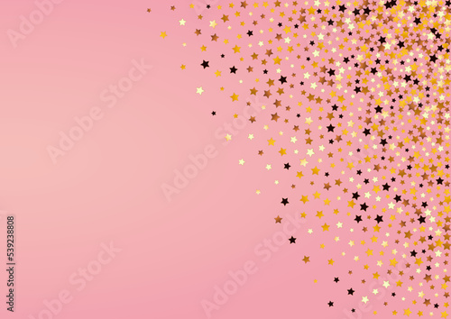 Yellow Confetti Vector Pink Background. Gold