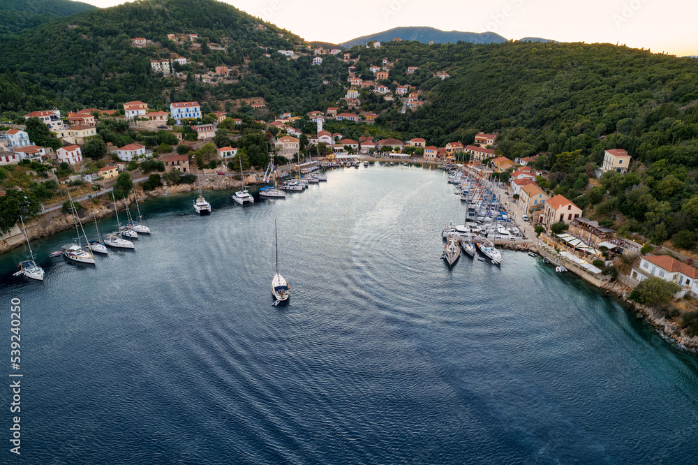 View  of  the picturesque port of Kioni village in Ithaca island, Ionian, Greece.