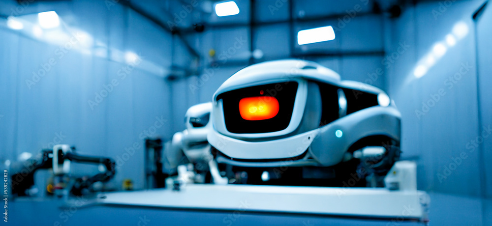 Fototapeta premium Manager engineer check and control automation robot arms machine in intelligent factory industrial on real time monitoring system software.