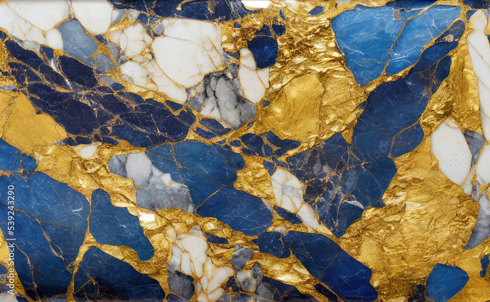 gold and blue and white mixed marble textured tiling stone surface like a precious stone
