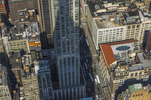 Beautiful aerial view of shadow on skyscraper building of Manhattan,  New York, USA.