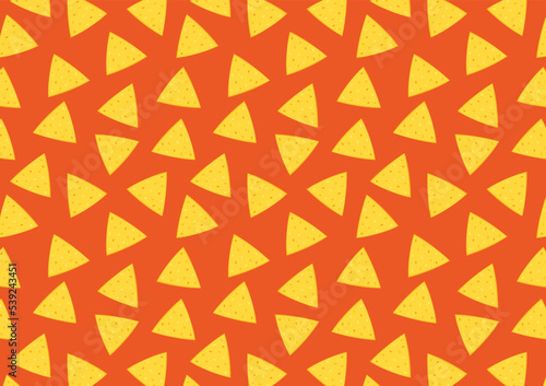 Nachos pattern background. Mexican food nachos pattern. Nice spanish fastfood texture for textile, wallpaper, background, cover, banner, bar and cafe menu design