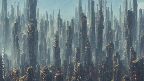 Alien city, a panorama of a surface of another planet. 3d render.