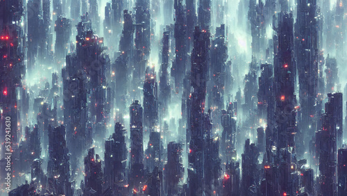 Alien city, a panorama of a surface of another planet. 3d render.