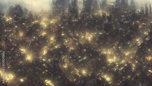 Alien city, a panorama of a surface of another planet. 3d render.