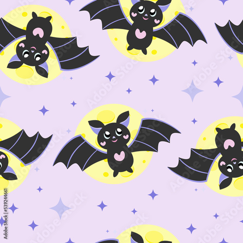 Halloween tile print with the bat and moon, Halloween seamless pattern © dasha