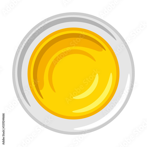 Illustration of glass bowl with sunflower oil. Image for culinary and agriculture.
