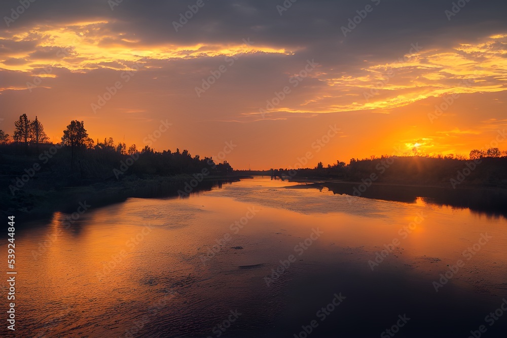 A beautiful and tranquil sunset over a river.