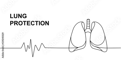 Human lungs with heart pulse one line continuous drawing. Human organ continuous one line illustration. Vector minimalist linear illustration.