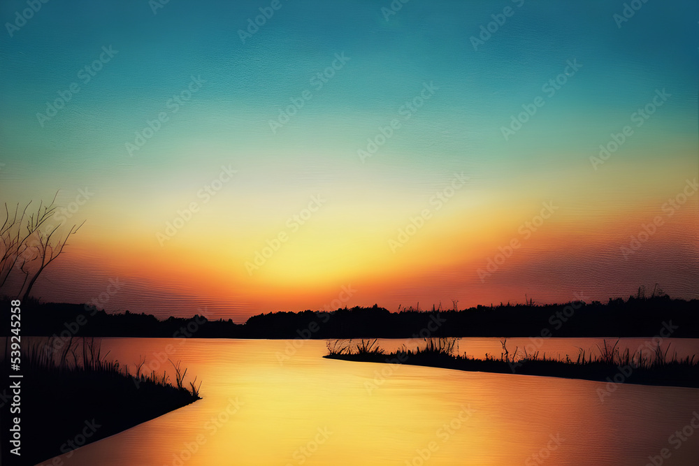 Obraz premium A beautiful and tranquil sunset over a river.