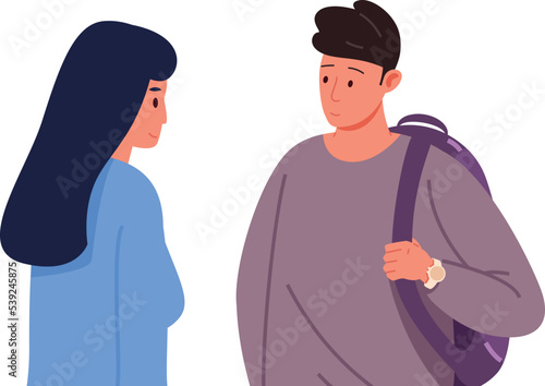 Students talking. Young man and woman conversation