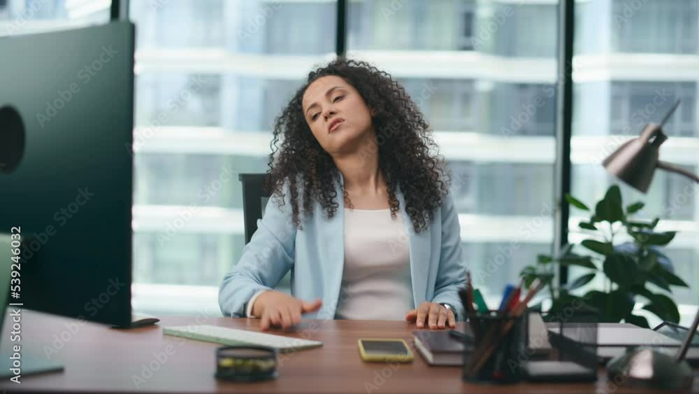 Nervous girl failed work sitting in office close up. Sad woman tired of fail. Nervous girl failed work sitting in office close up. Sad woman tired of fail.