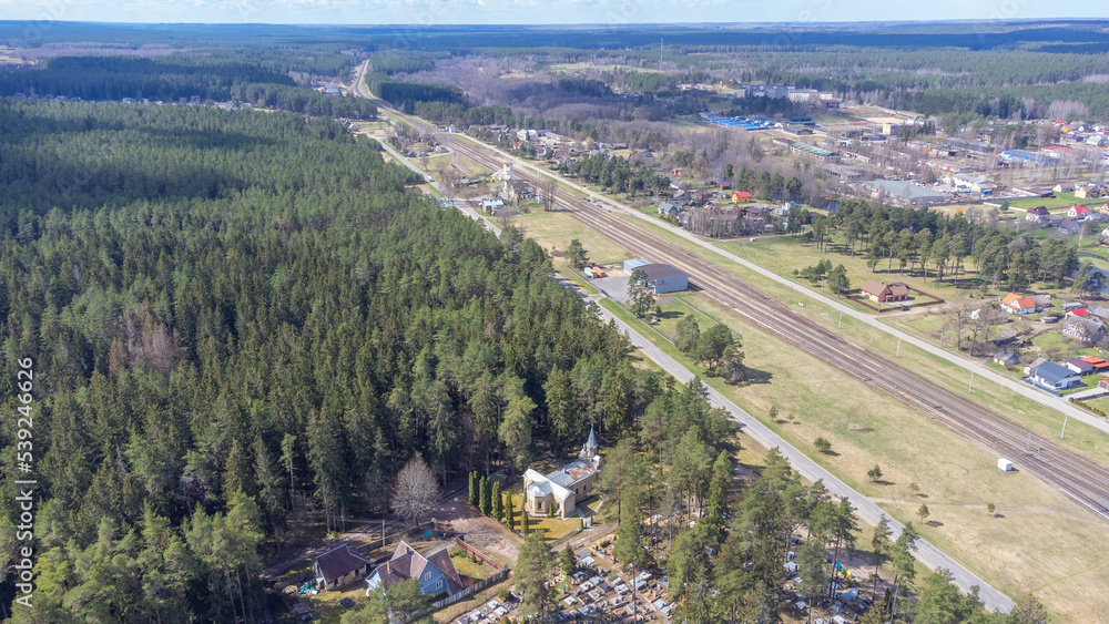 An aerial view of Pabrade town and surrounding area. Lithuania.