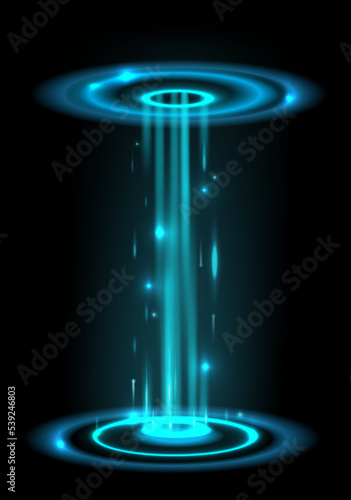 Portal rings with neon blue glowing. Laser circle