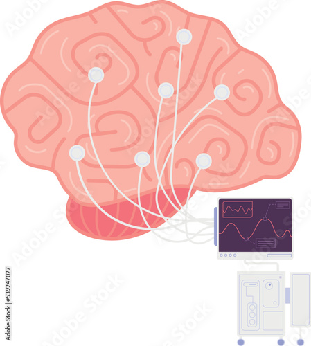 Brain with wires. Medical test icon. Neurology symbol