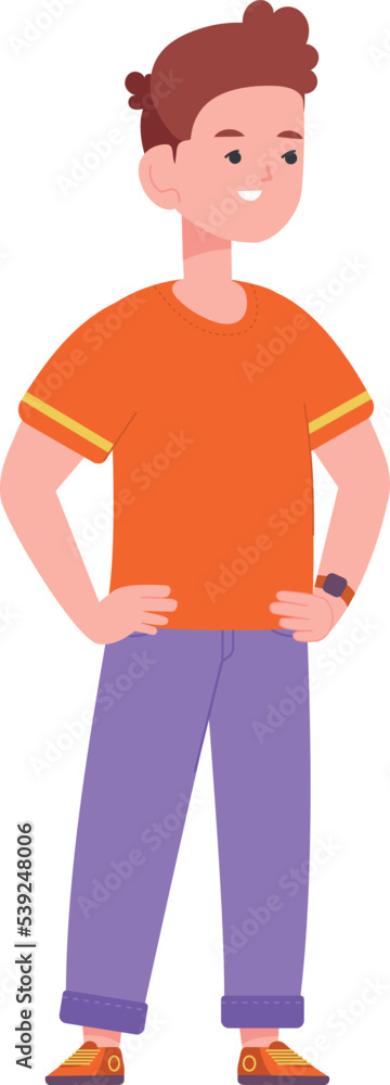 Obraz premium Confident smiling boy character. Cartoon kid standing