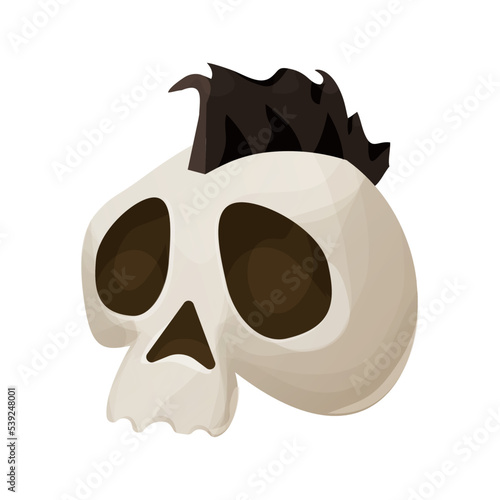 Skull, head with mohawk hairstyle, cool punk skeleton in cartoon style isolated on white background.