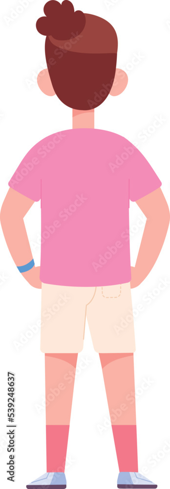 Girl rear view. Cartoon kid character standing Girl rear view. Cartoon kid character standing