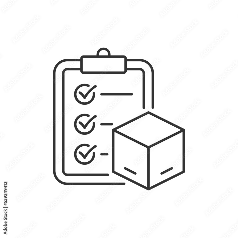 Box and clipboard. Package checklist report icon concept isolated on white background. Vector illustration Box and clipboard. Package checklist report icon concept isolated on white background. Vector illustration