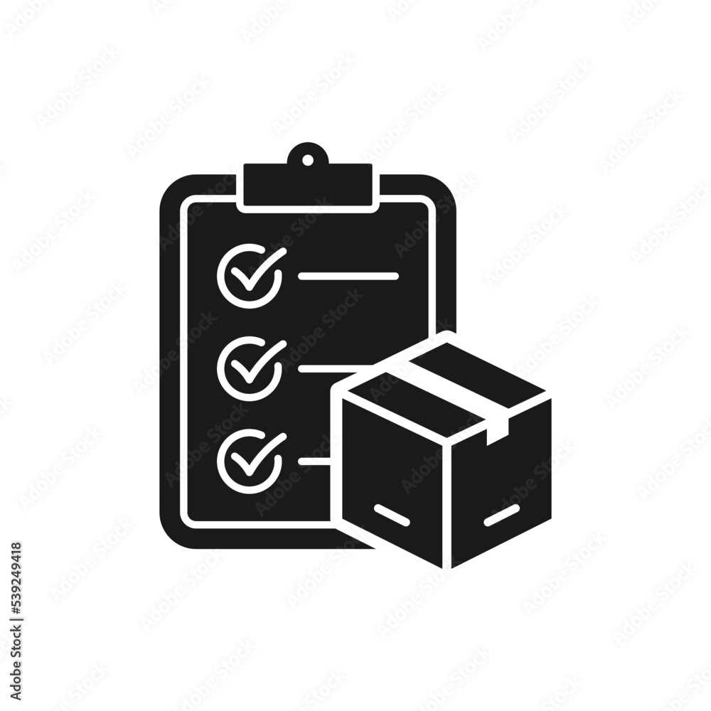Box and clipboard. Package checklist report icon concept isolated on white background. Vector illustration Box and clipboard. Package checklist report icon concept isolated on white background. Vector illustration