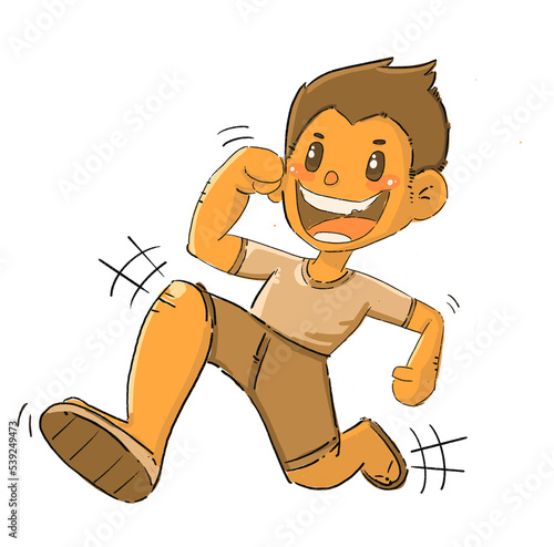 cartoon child character smile and running