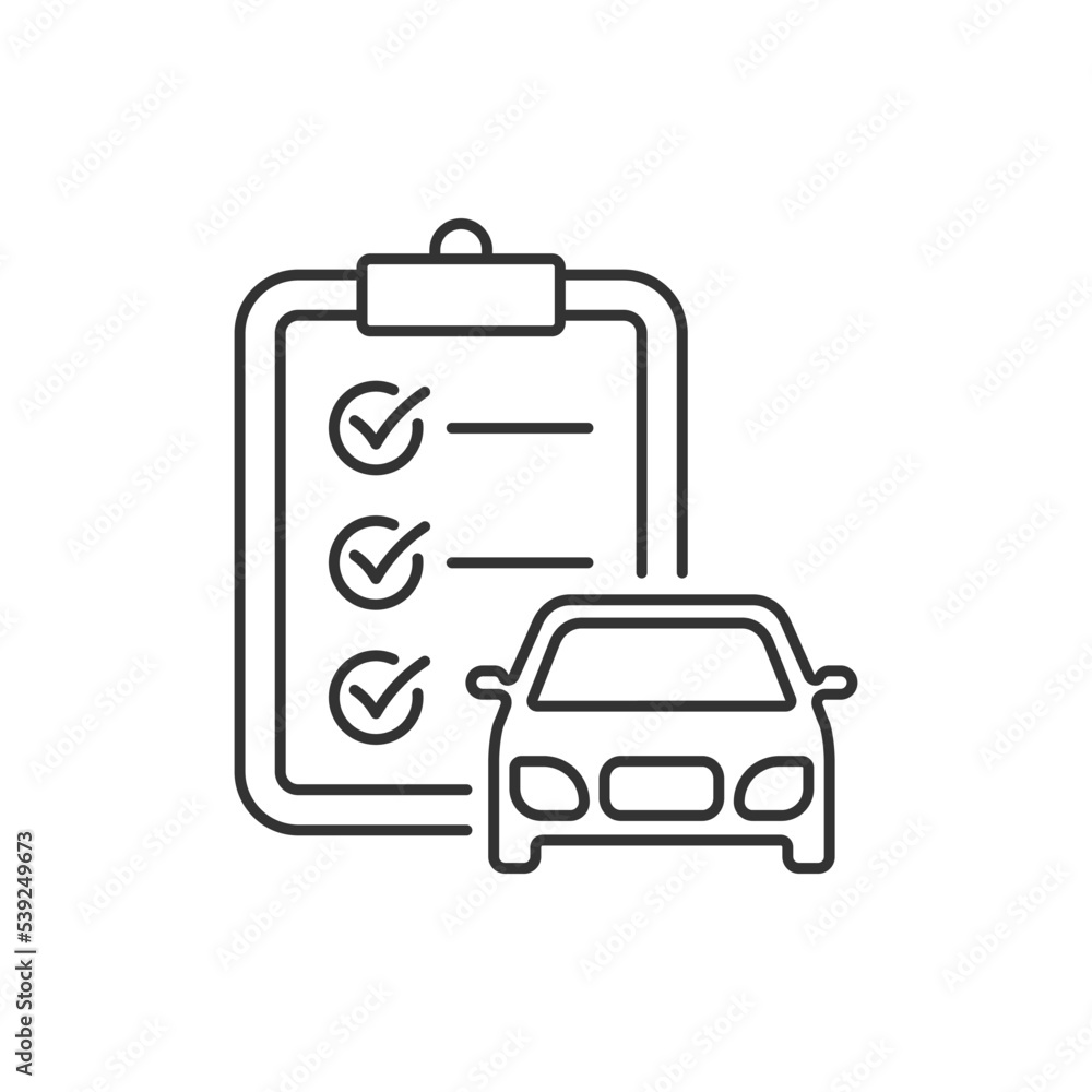 Car and clipboard checklist. Automobile service report icon concept isolated on white background. Vector illustration Car and clipboard checklist. Automobile service report icon concept isolated on white background. Vector illustration