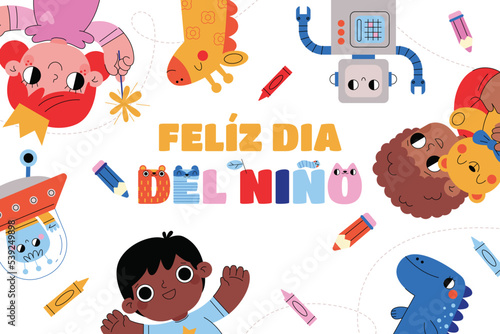 flat children s day spanish background vector design illustration