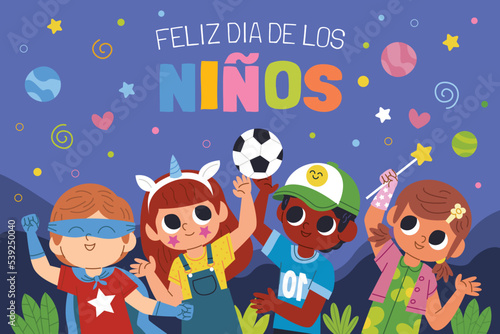 flat children s day spanish background vector design illustration